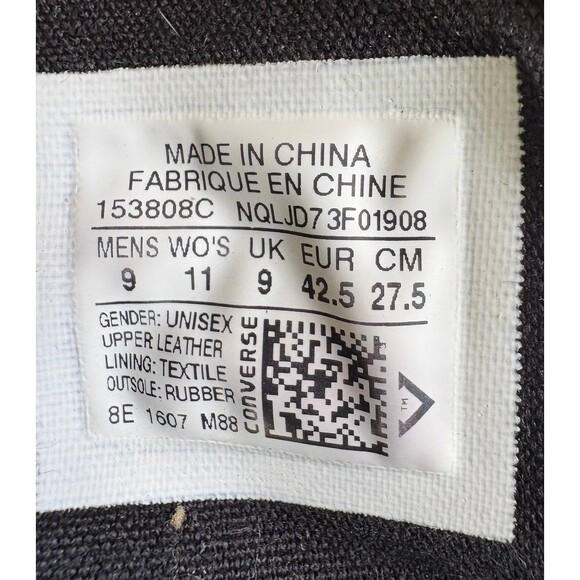 Converse Chuck Taylor All Star Black Hi Top Leather Sneakers - Men’s Sz 9 - Picture 8 of 8